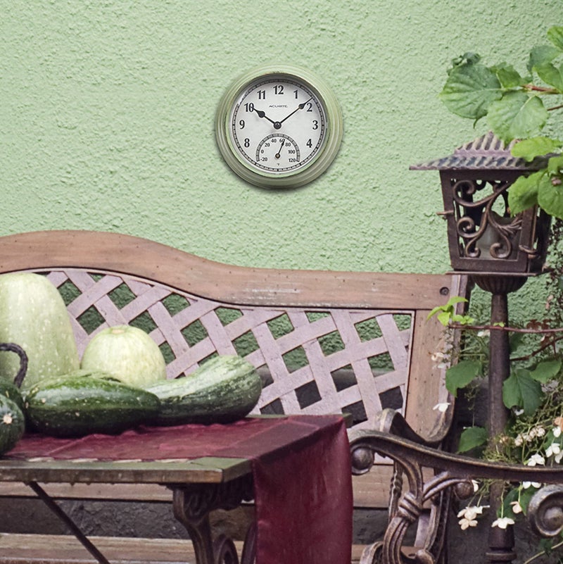 AcuRite 02470 Rustic Green Outdoor Clock with Thermometer, 8.5" - Image 4